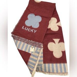 Anthropologie Lucky Throw Blanket Red, Blue and White 50” x 70”. NWT.
